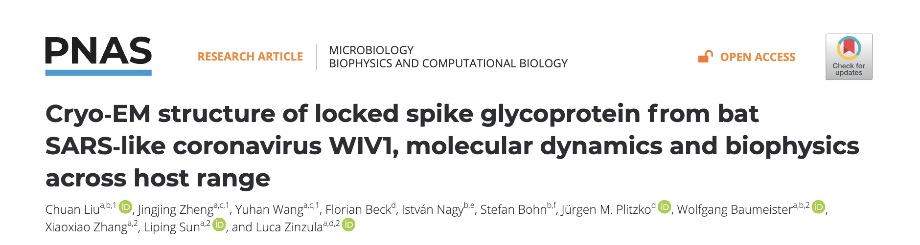 iHuman研究所与马普生化所研究团队联合解析蝙蝠WIV1刺突蛋白结构并揭示其跨物种识别机制
